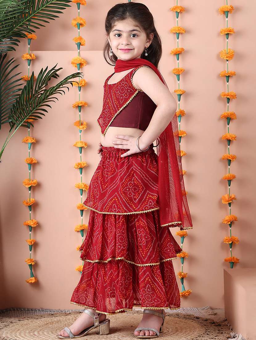 girls printed sleeveless lehenga and choli set with dupatta - 22329510 -  Standard Image - 2
