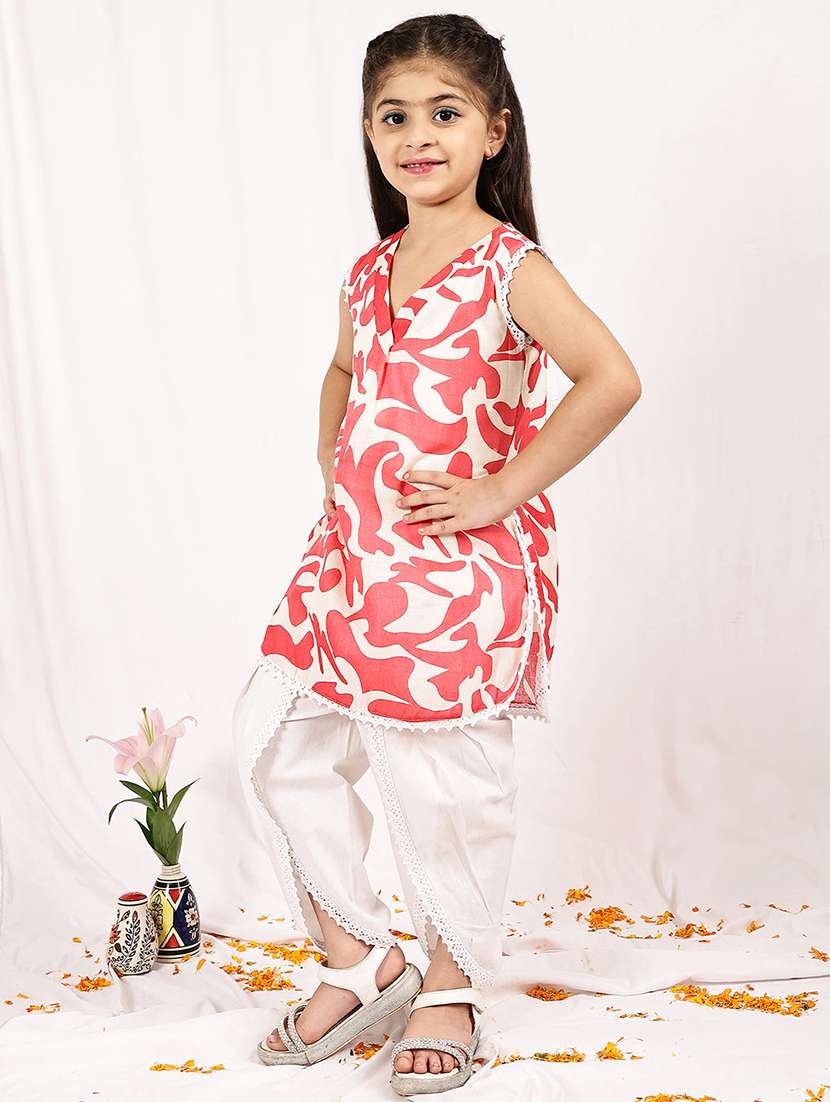 girls printed sleeveless kurta and dhoti set  - 22329534 -  Standard Image - 2