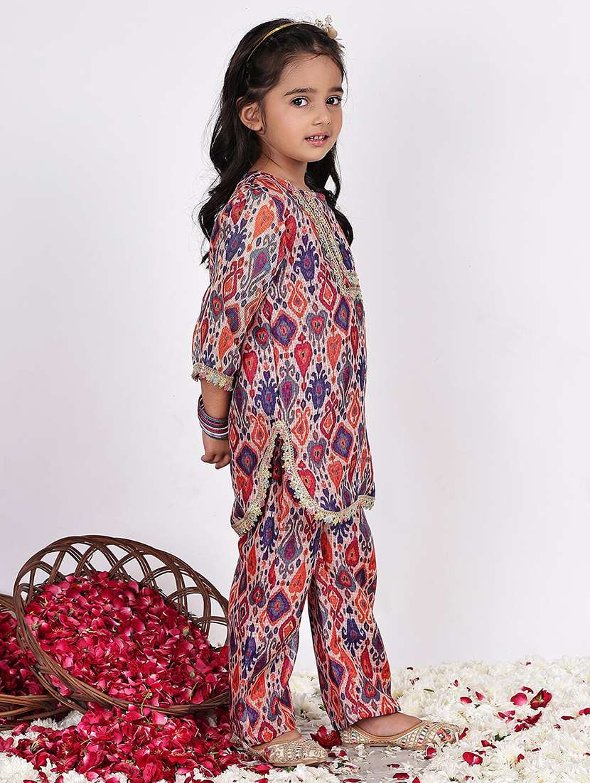 girls printed long sleeve kurta and palazzo set  - 22329539 -  Standard Image - 2