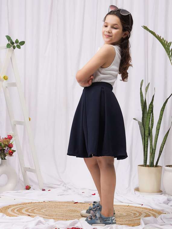 girls solid mid rise pleated skirt - 22329548 -  Standard Image - 2