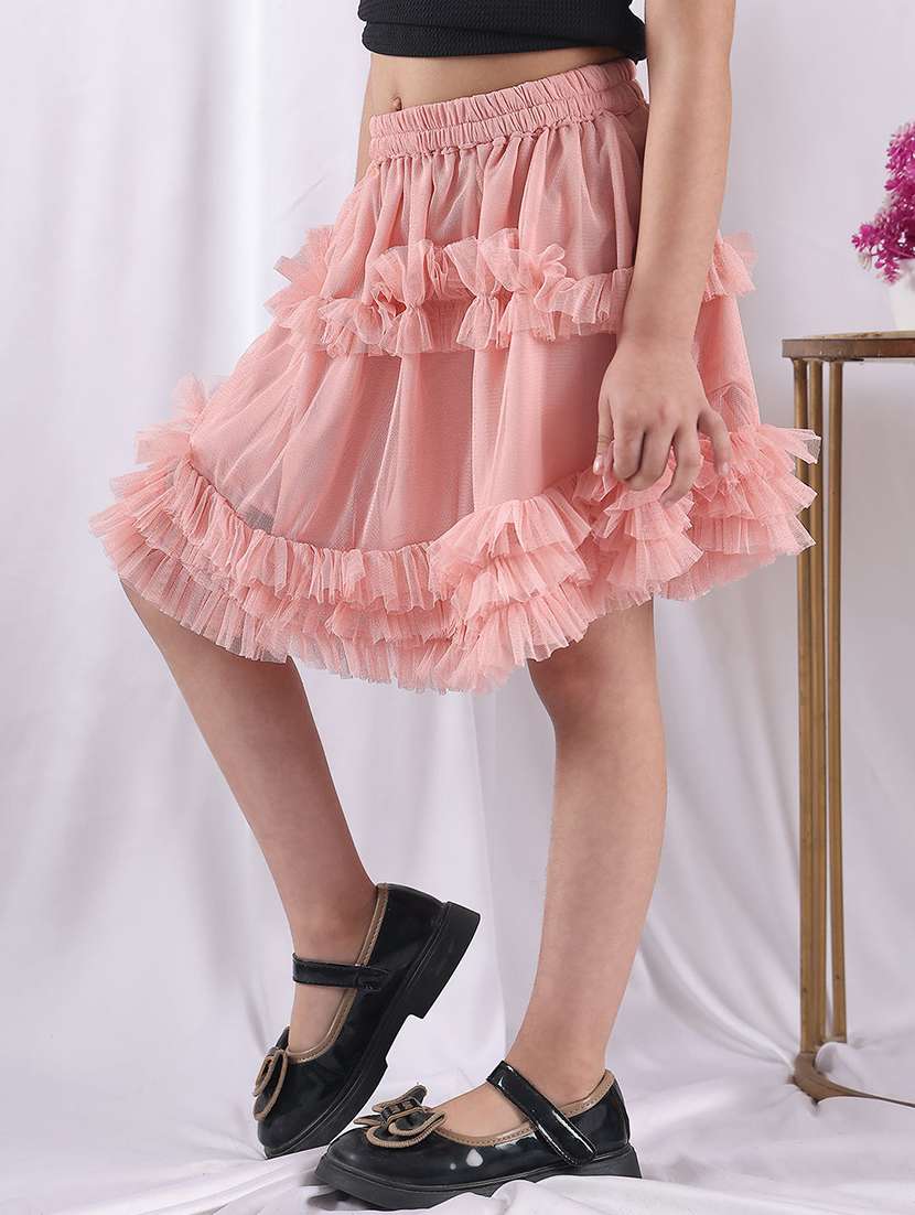 girls solid mid rise ruffle skirt - 22329567 -  Standard Image - 2