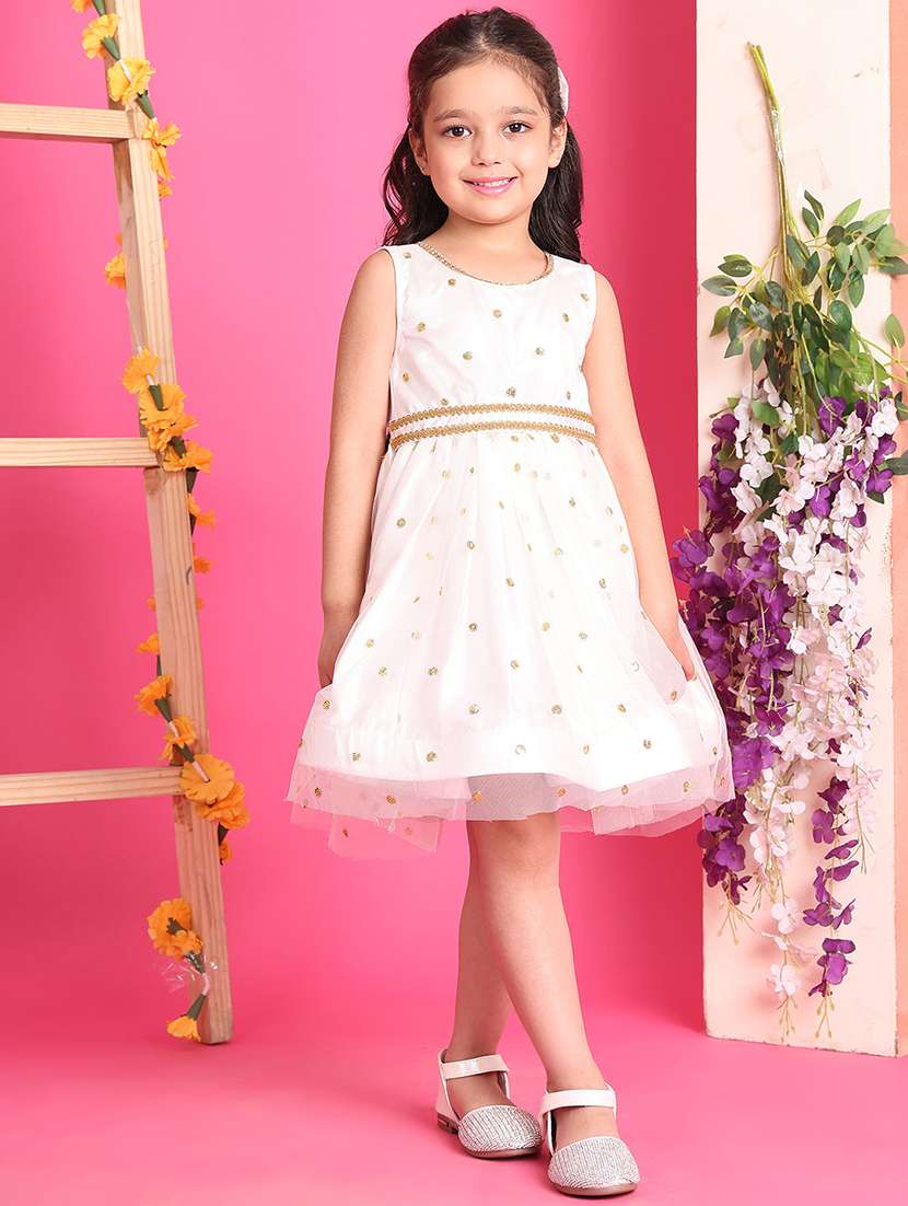 girls solid with work round neck fit & flare dress - 22329575 -  Standard Image - 2