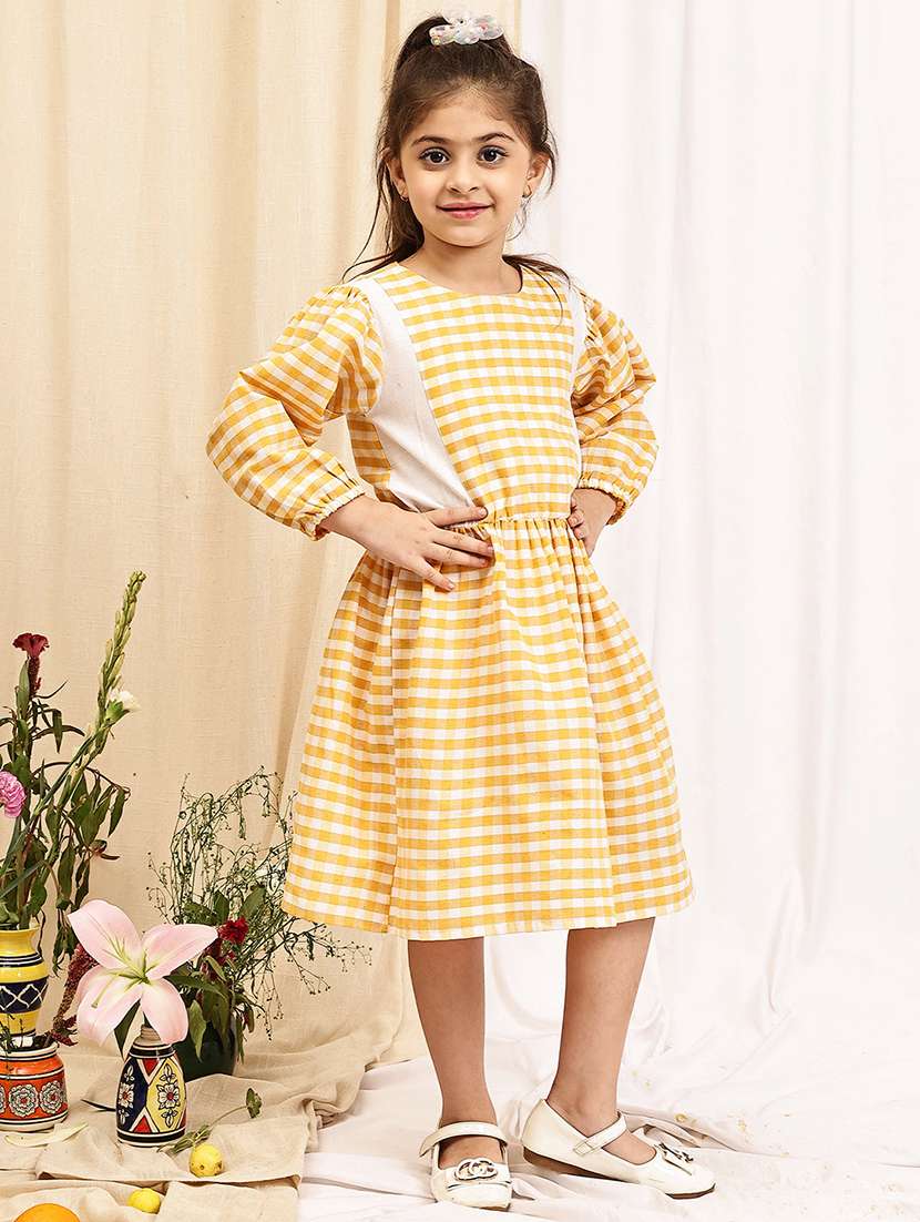 girls checkered puff sleeve a-line dress - 22329605 -  Standard Image - 2