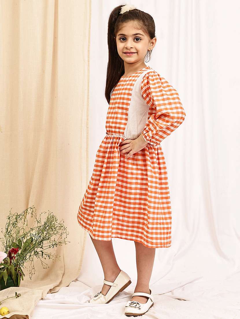 girls checkered puff sleeve a-line dress - 22329608 -  Standard Image - 2