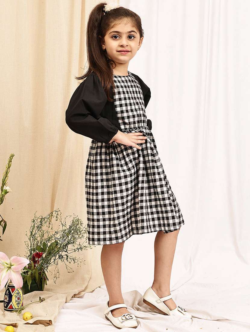 girls checkered puff sleeve a-line dress - 22329609 -  Standard Image - 2