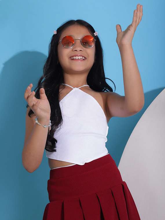 girls solid skirt & top co-ord set