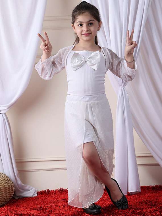 girls solid top and shorts set with wrap skirt - 22329666 -  Standard Image - 2