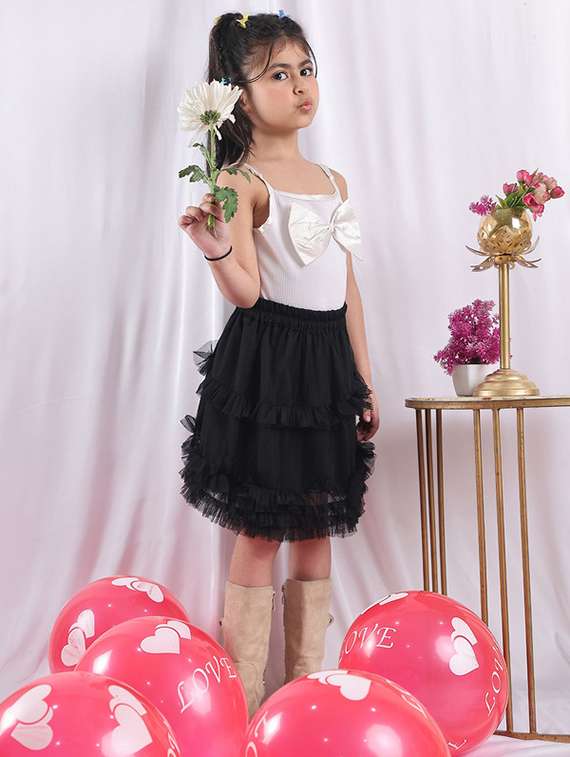 girls solid skirt & top co-ord set - 22329672 -  Standard Image - 2