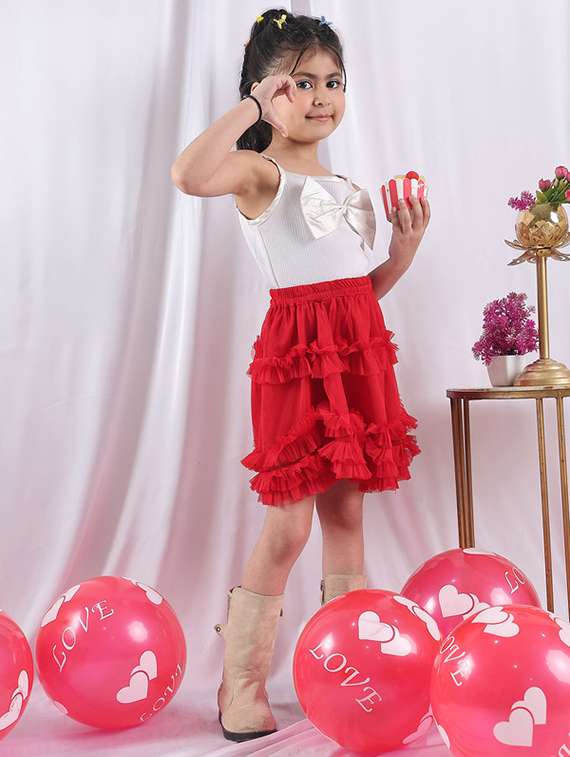 girls solid skirt & top co-ord set - 22329673 -  Standard Image - 2