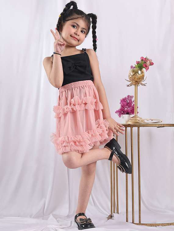 girls solid skirt & top co-ord set - 22329674 -  Standard Image - 2