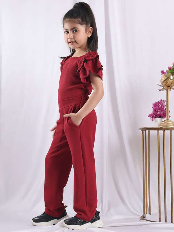 girls solid ruffle sleeve jump suit - 22329675 -  Standard Image - 2