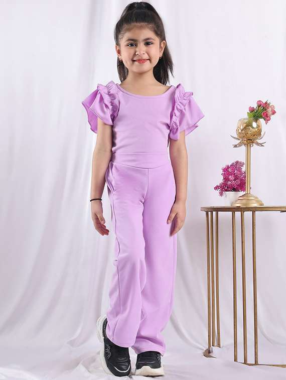 girls solid ruffle sleeve jump suit - 22329676 -  Standard Image - 2