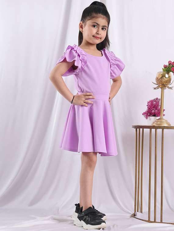 girls solid ruffle sleeve flared dress - 22329678 -  Standard Image - 2