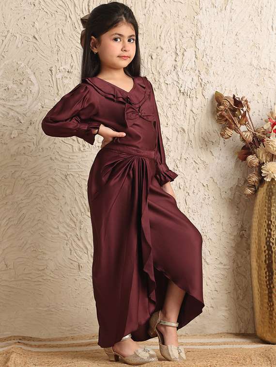 girls solid long sleeve asymmetric dress - 22329679 -  Standard Image - 2