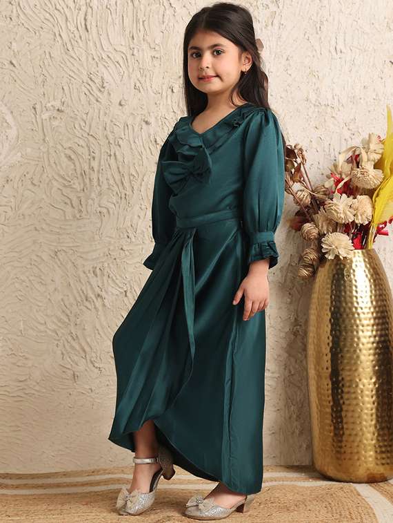 girls solid long sleeve asymmetric dress - 22329681 -  Standard Image - 2
