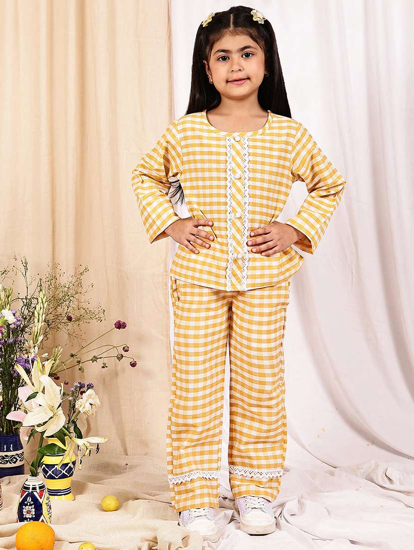 girls checkered long sleeve top & trouser co-ord set - 22329689 -  Standard Image - 2