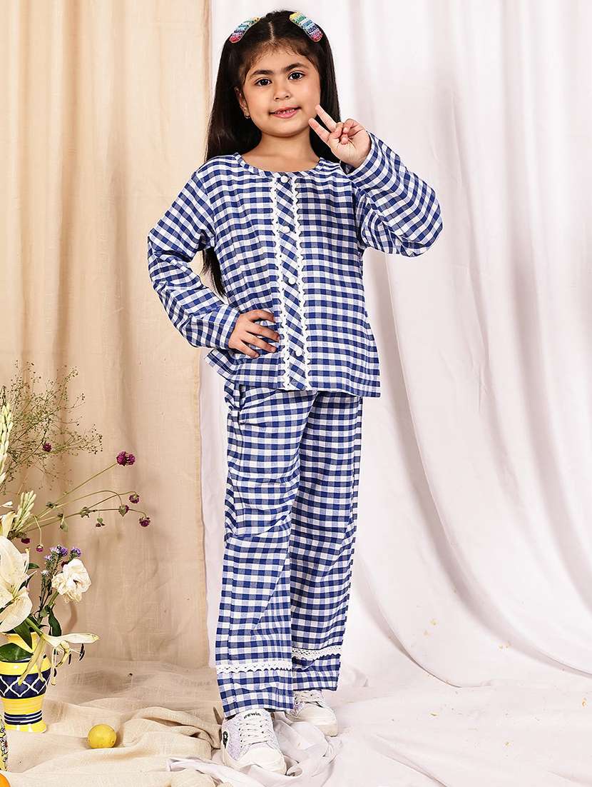 girls checkered long sleeve top & trouser co-ord set - 22329690 -  Standard Image - 2
