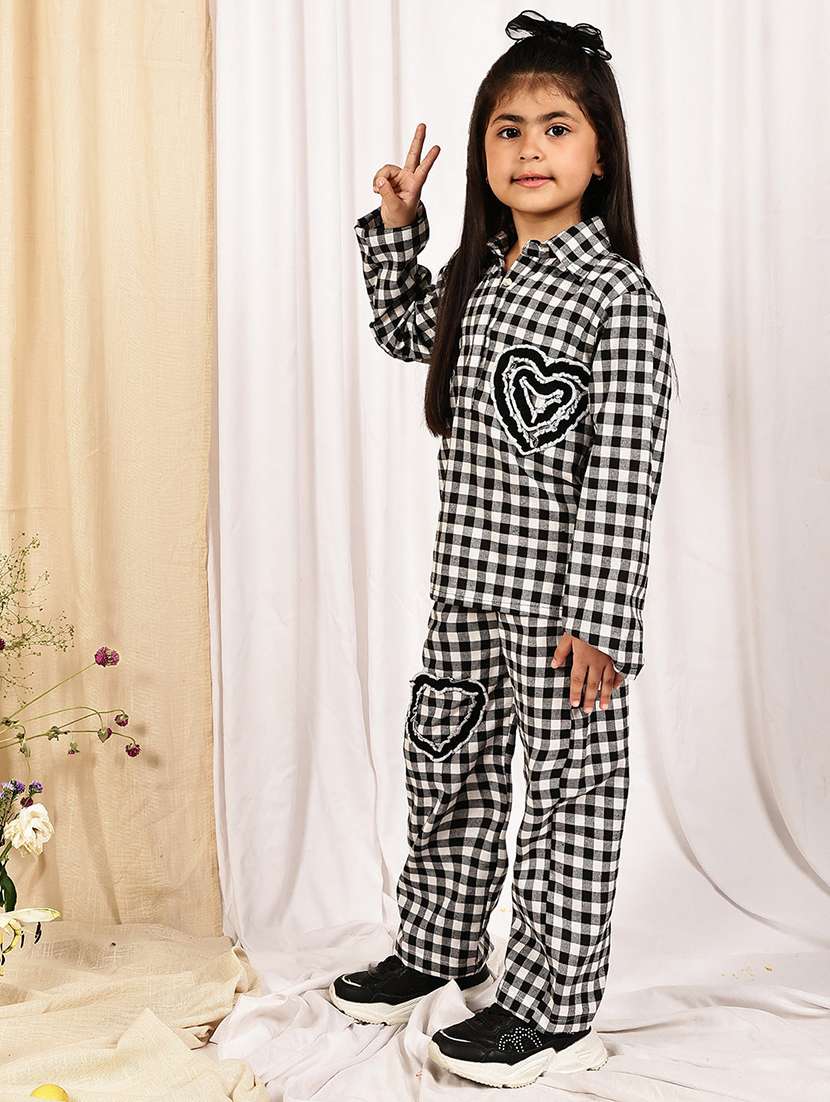 girls checkered long sleeve top & trouser co-ord set - 22329693 -  Standard Image - 2