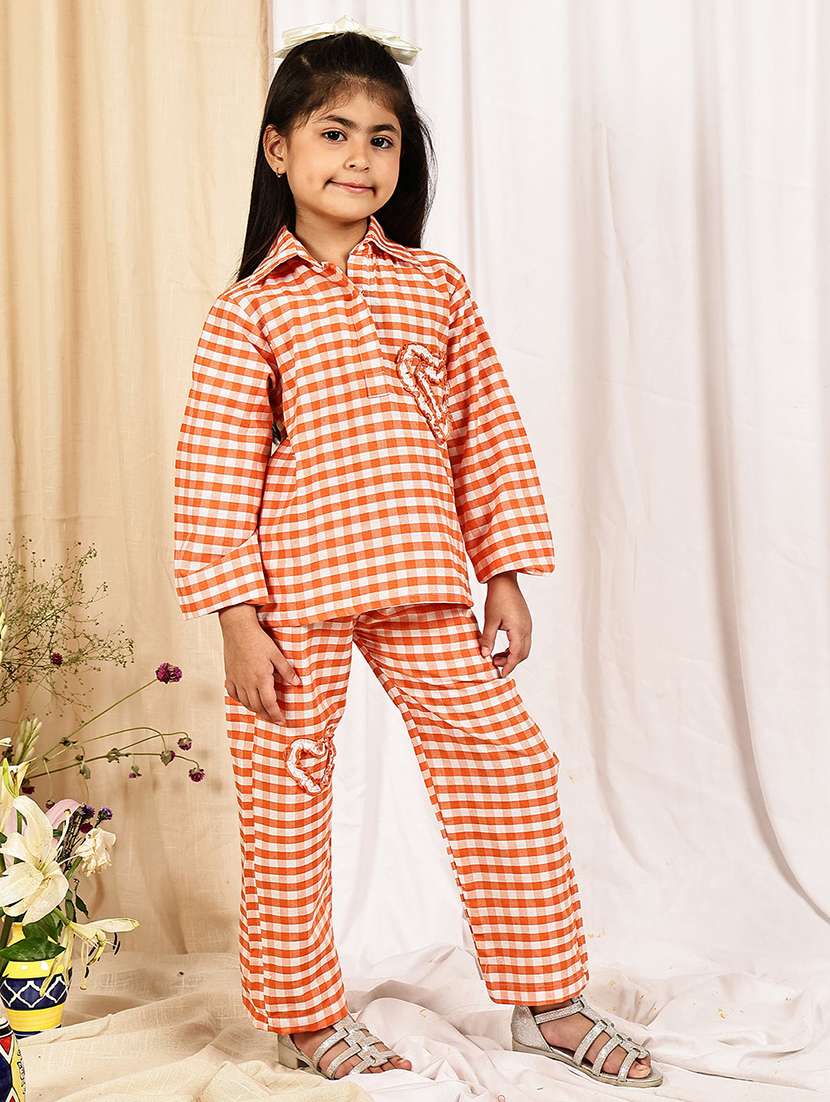 girls checkered long sleeve top & trouser co-ord set - 22329694 -  Standard Image - 2