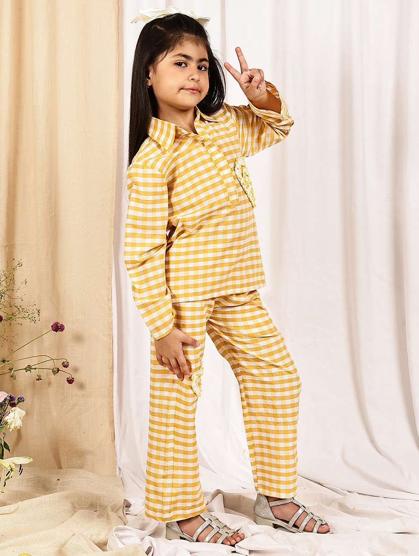 girls checkered long sleeve top & trouser co-ord set - 22329695 -  Standard Image - 2