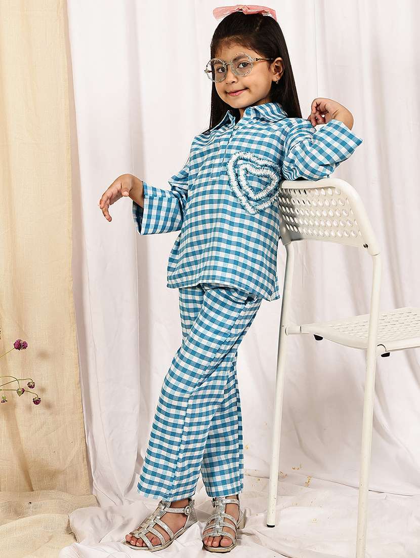 girls checkered long sleeve top & trouser co-ord set - 22329696 -  Standard Image - 2