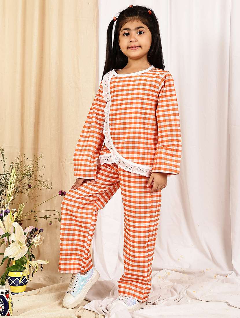 girls checkered long sleeve top & trouser co-ord set - 22329699 -  Standard Image - 2