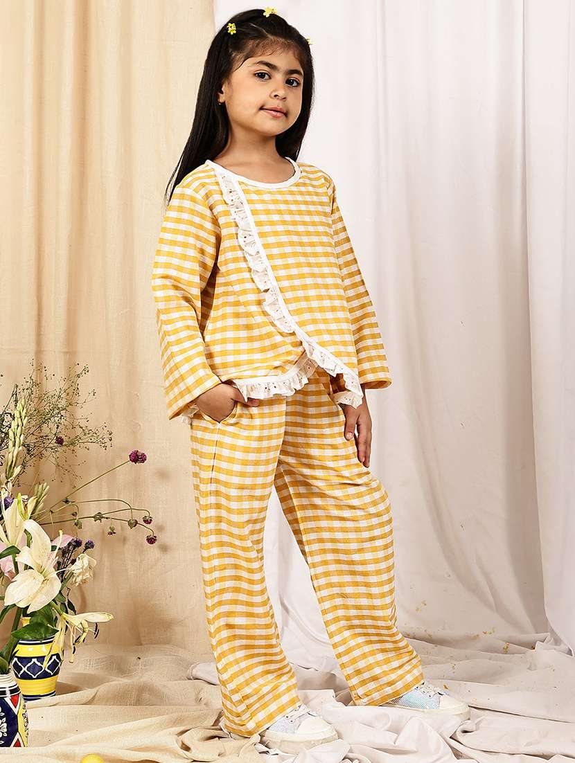 girls checkered long sleeve top & trouser co-ord set - 22329700 -  Standard Image - 2