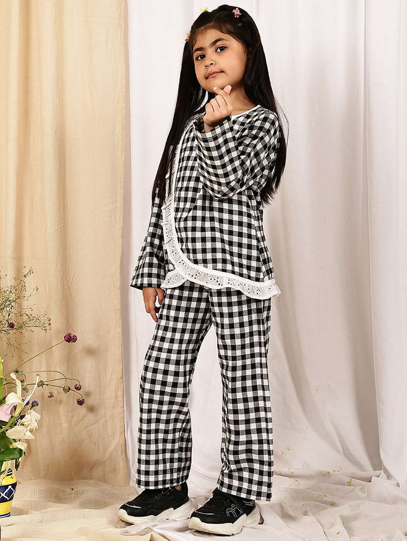 girls checkered long sleeve top & trouser co-ord set - 22329701 -  Standard Image - 2