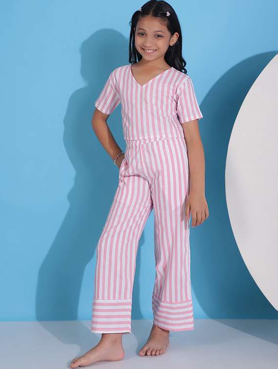 girls striped nightwear pyjama set - 22329717 -  Standard Image - 2