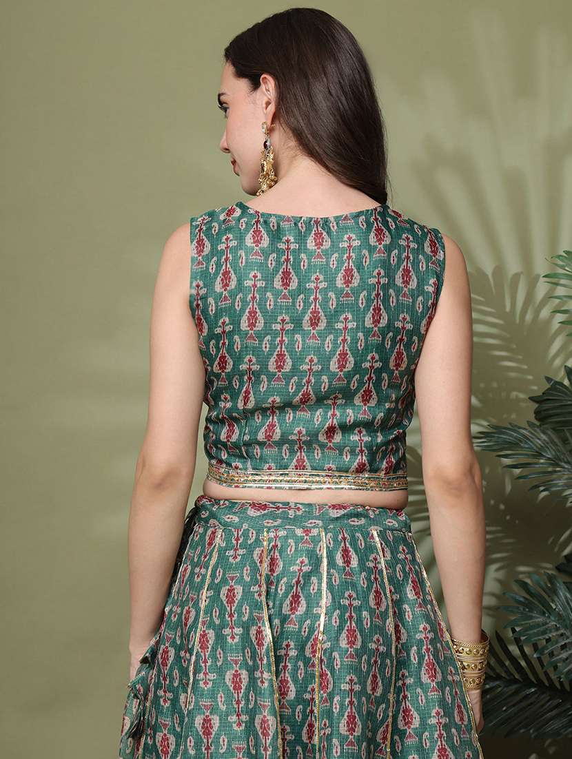 women printed sleeveless lehenga and choli set with dupatta - 22329852 -  Standard Image - 2