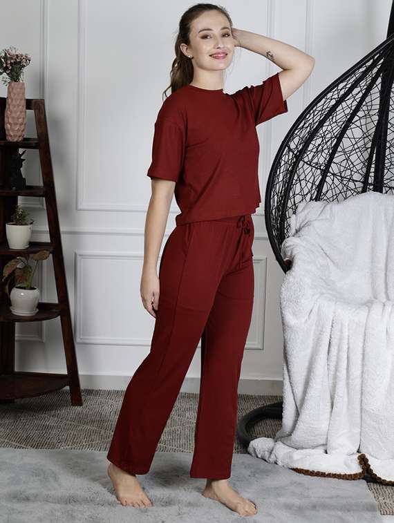 women solid nightwear pyjama set - 22329936 -  Standard Image - 2