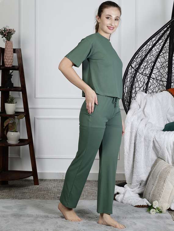 women solid nightwear pyjama set - 22329942 -  Standard Image - 2
