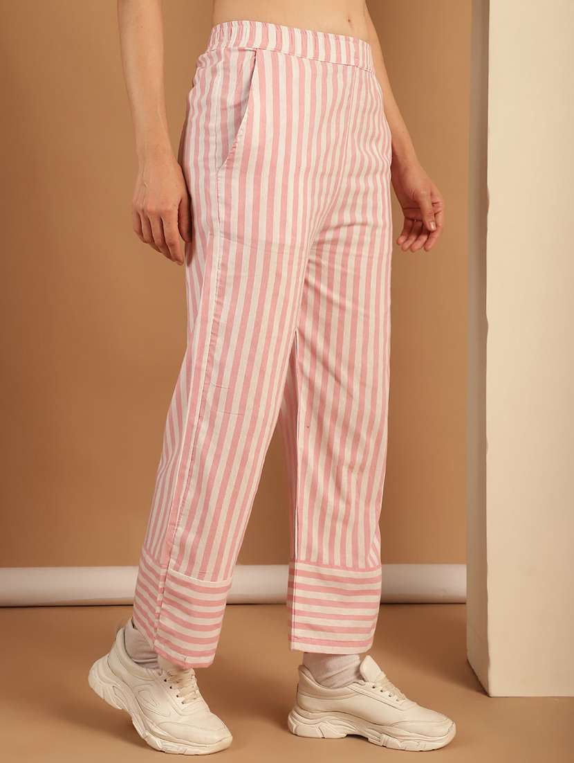 women striped mid rise straight trouser