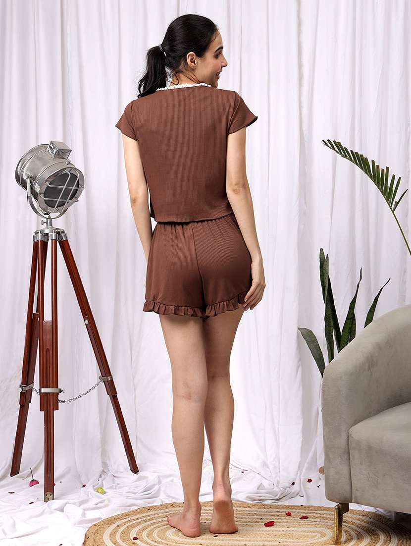 women solid nightwear shorts set - 22330001 -  Standard Image - 2