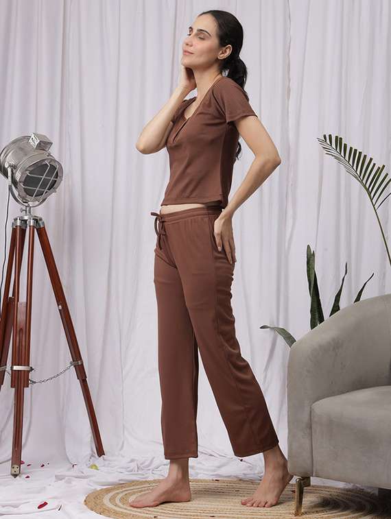 women solid nightwear pyjama set - 22330022 -  Standard Image - 2