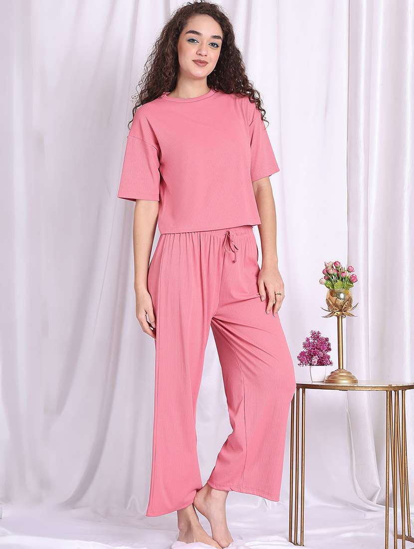 women solid nightwear pyjama set - 22330046 -  Standard Image - 2