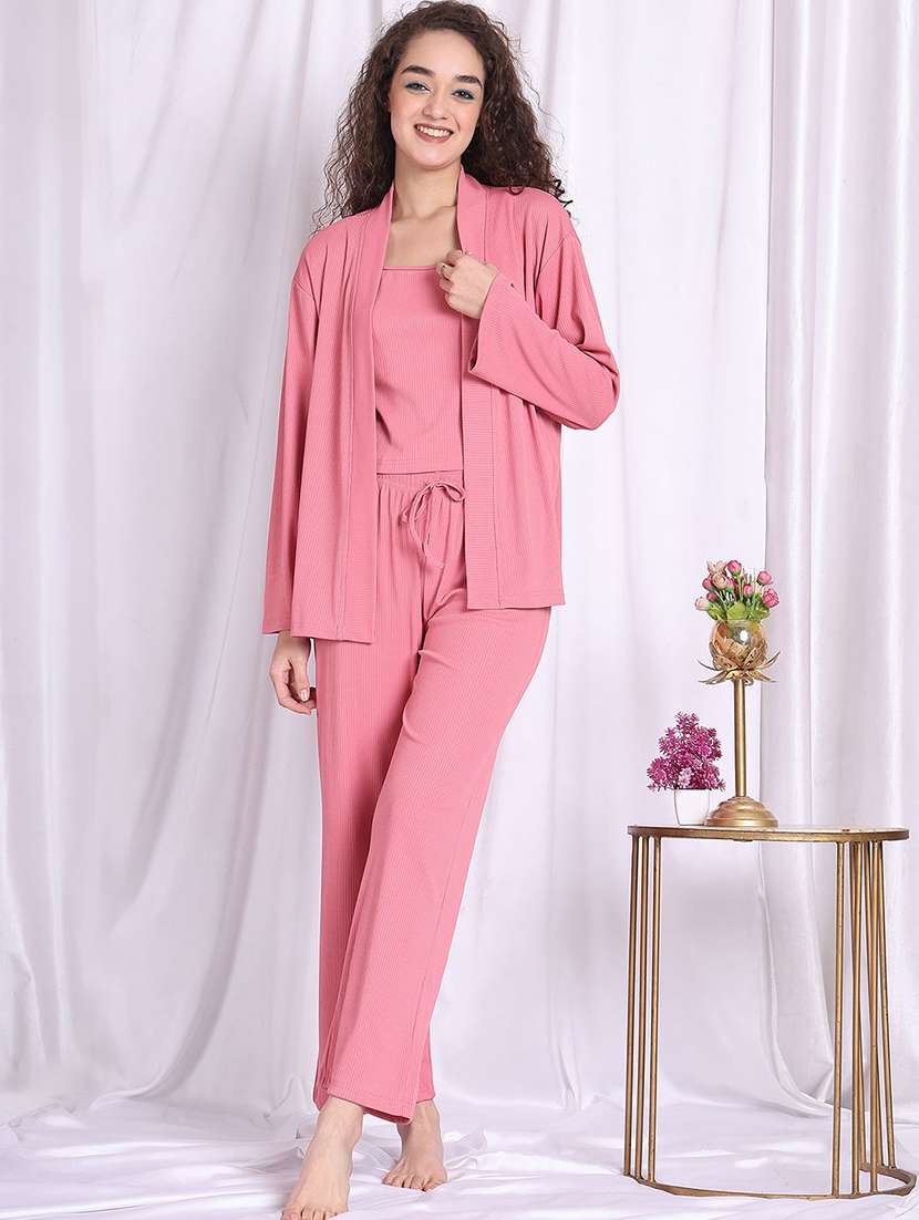 women solid nightwear pyjama set - 22330049 -  Standard Image - 2