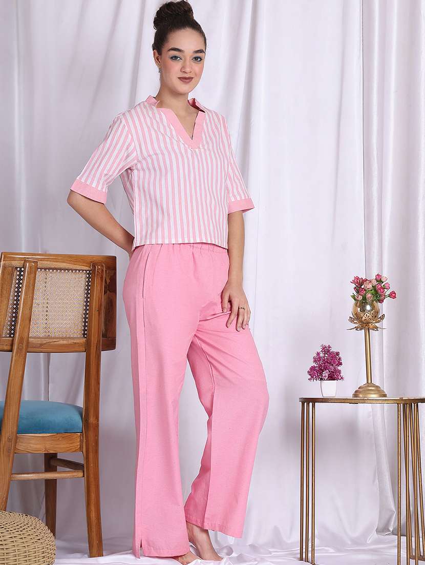 women striped nightwear pyjama set - 22330062 -  Standard Image - 2