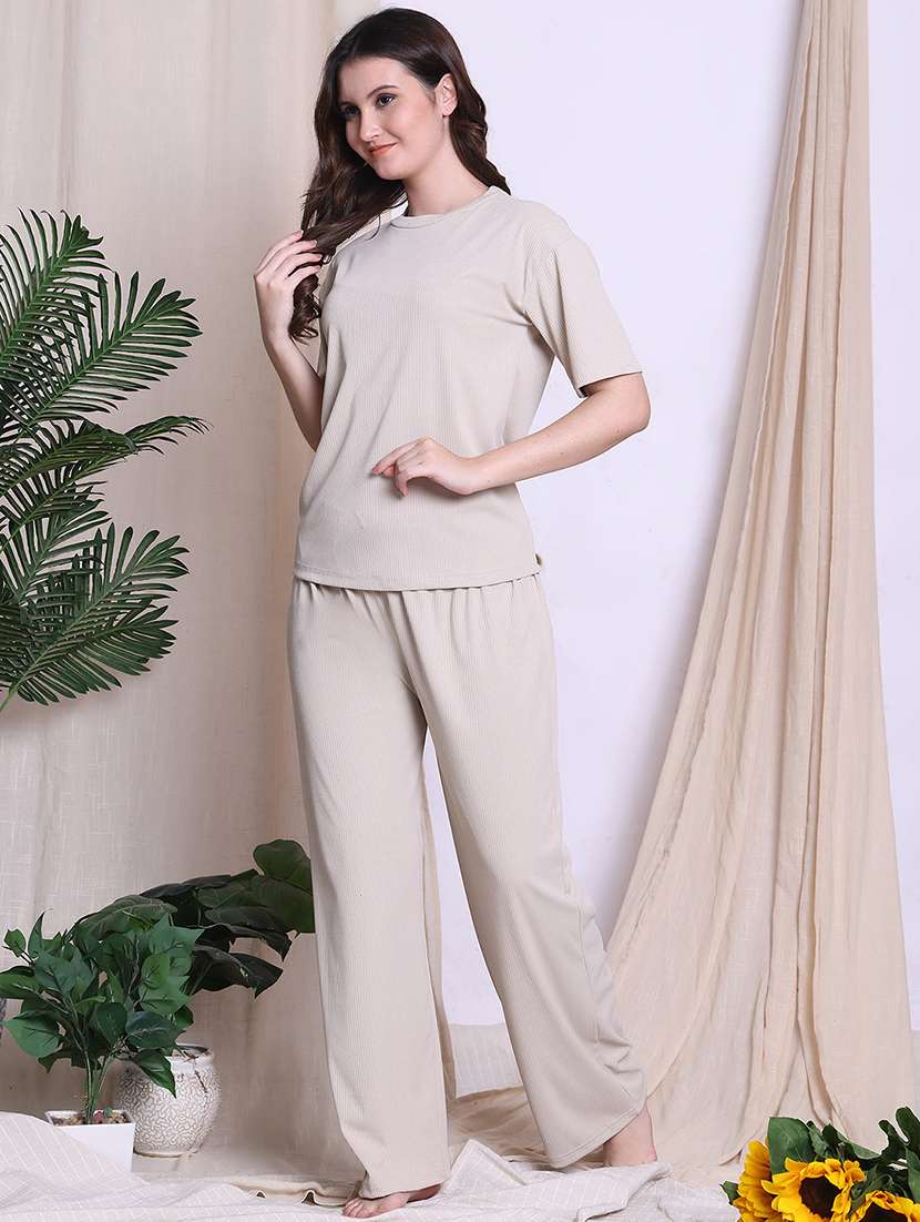 women solid nightwear pyjama set - 22330107 -  Standard Image - 2