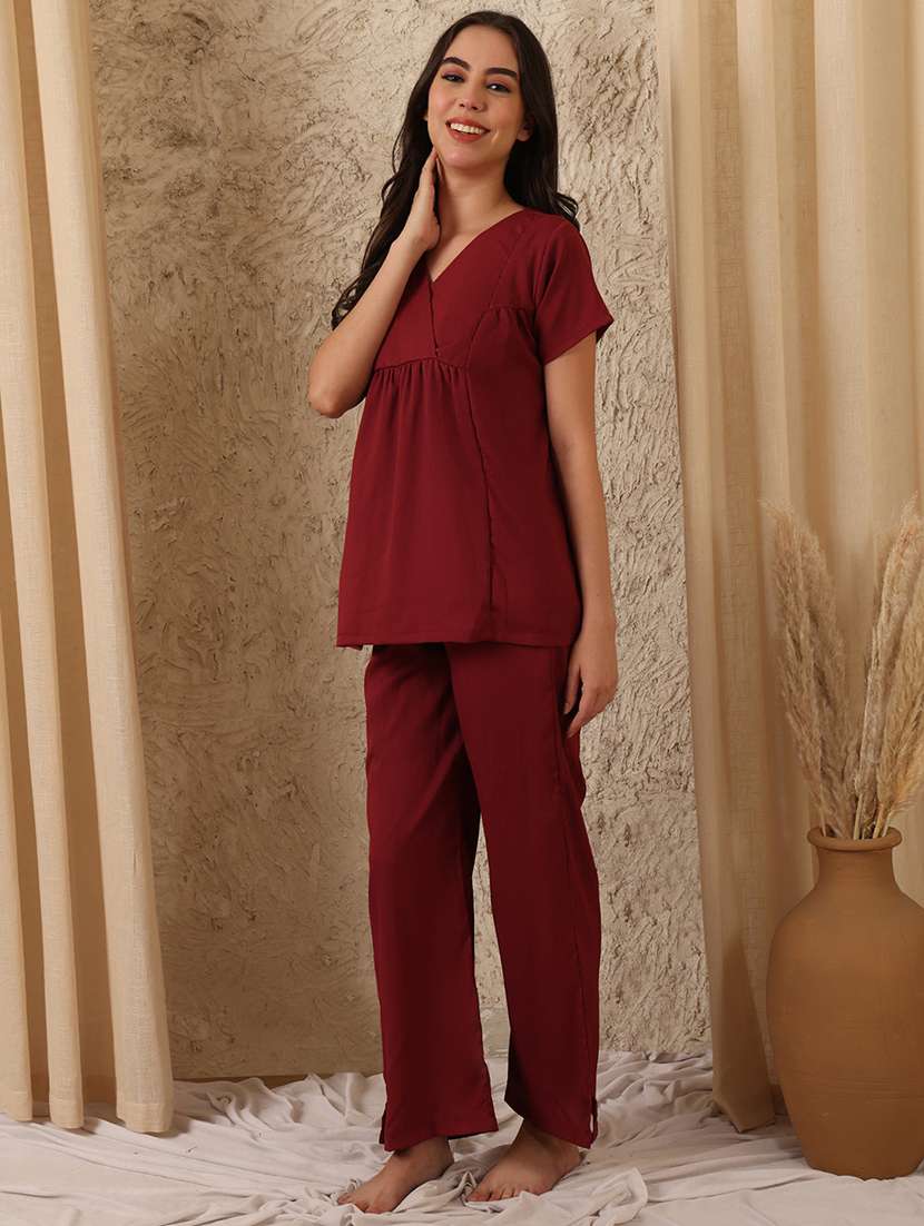 women solid nightwear pyjama set - 22330161 -  Standard Image - 2