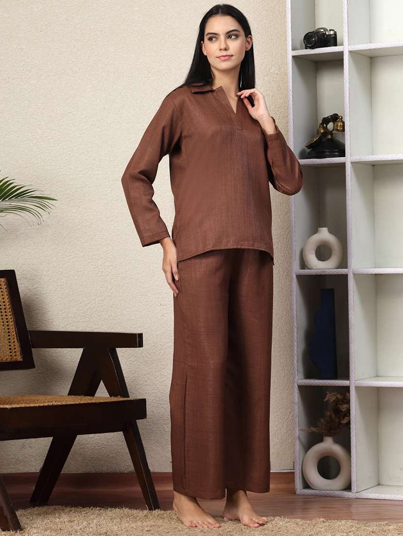 women solid nightwear pyjama set - 22330172 -  Standard Image - 2