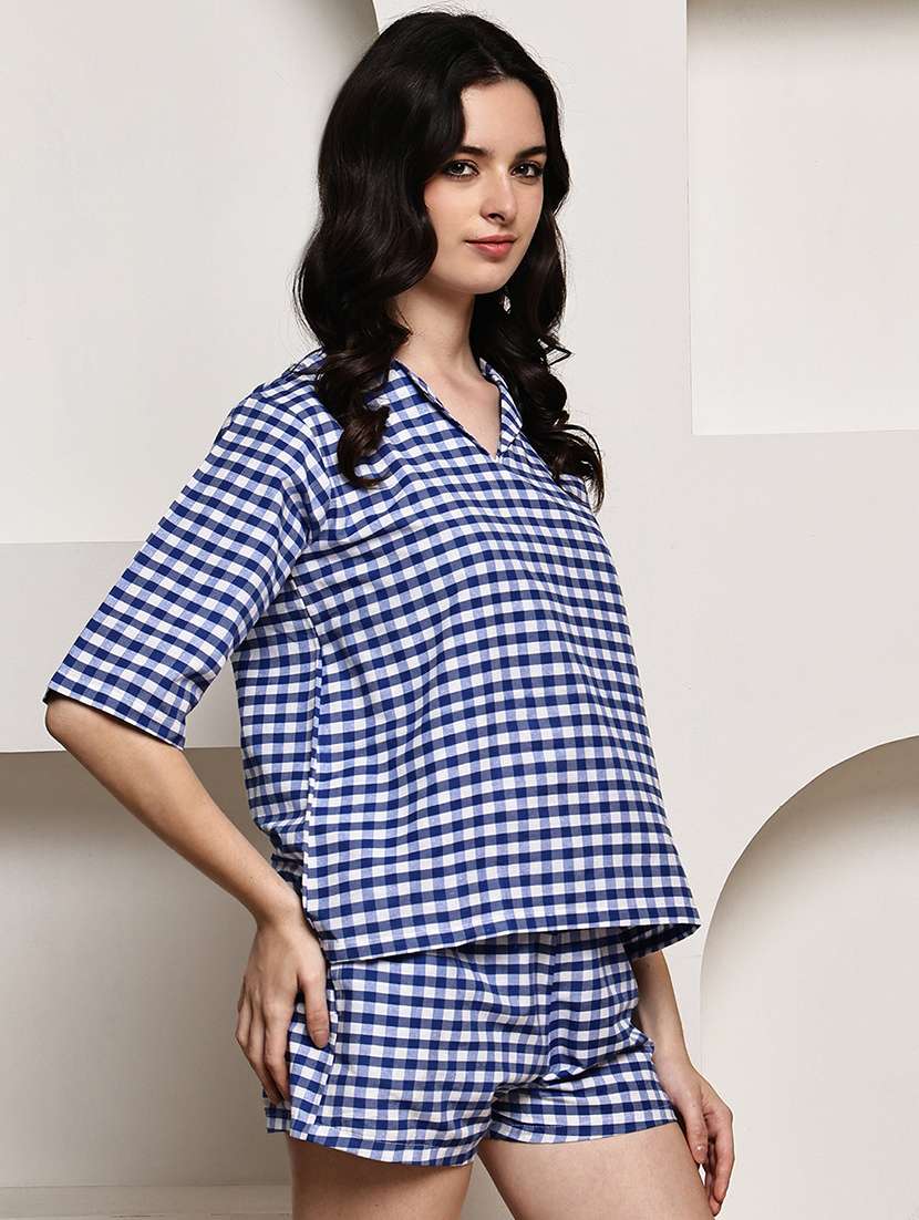 women checkered shorts nightwear set - 22330182 -  Standard Image - 2