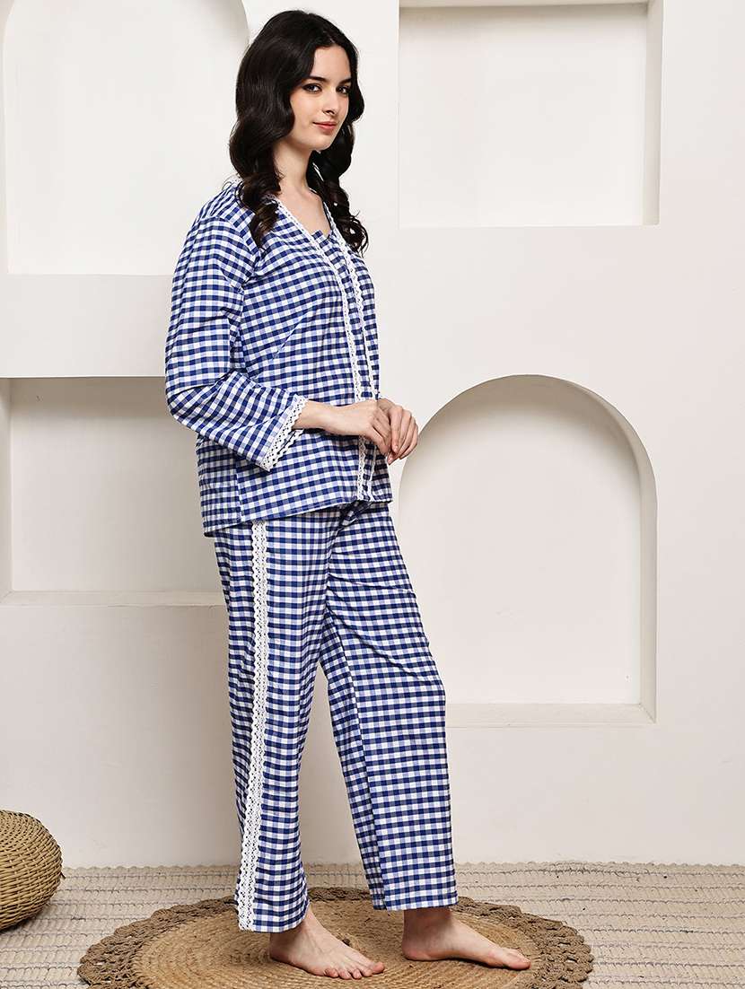 Women Checkered Nightwear Pyjama Set - 22330190 -  Standard Image - 2