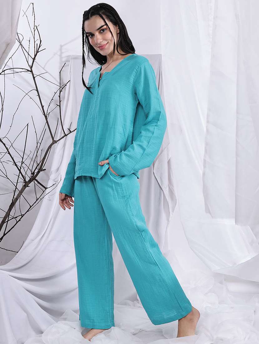 women solid nightwear pyjama set - 22330206 -  Standard Image - 2