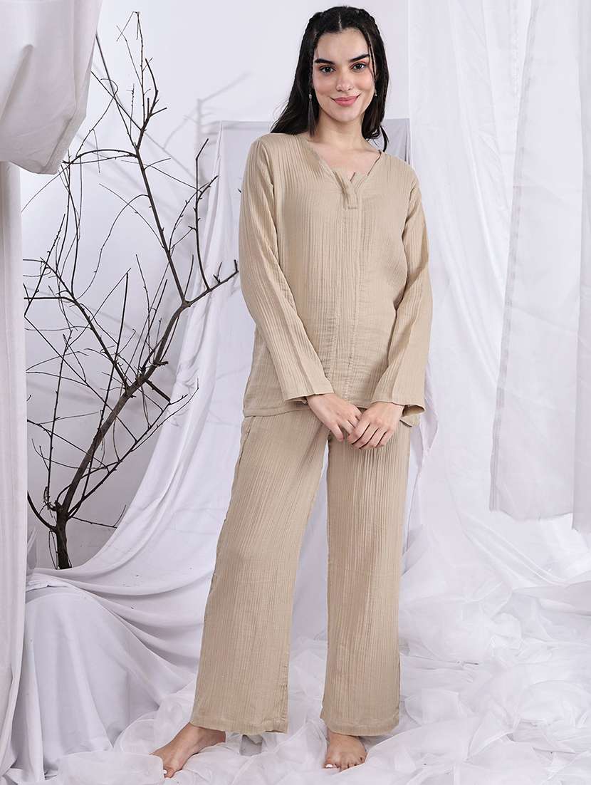 women solid nightwear pyjama set - 22330209 -  Standard Image - 2