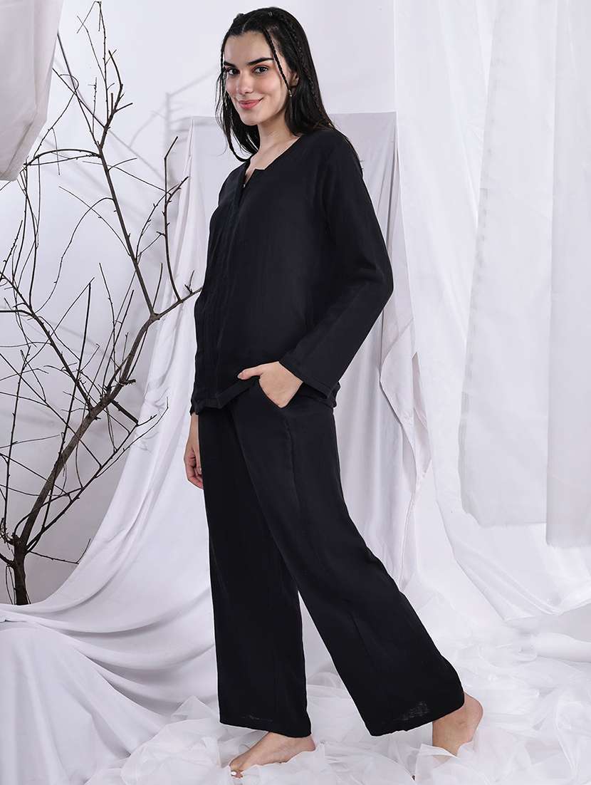 women solid nightwear pyjama set - 22330213 -  Standard Image - 2