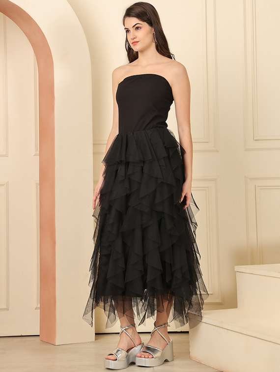 women solid sleeveless tube ruffle dress - 22330251 -  Standard Image - 2