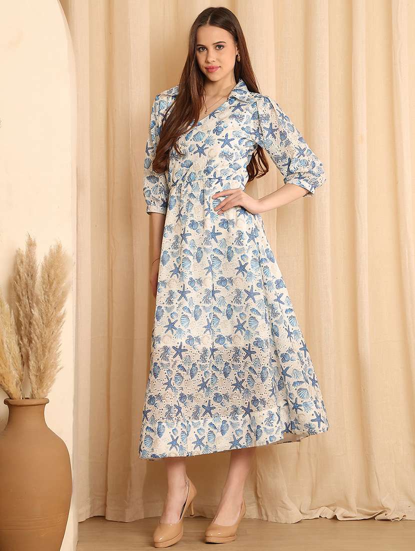 women printed collared fit and flared dress - 22330268 -  Standard Image - 2