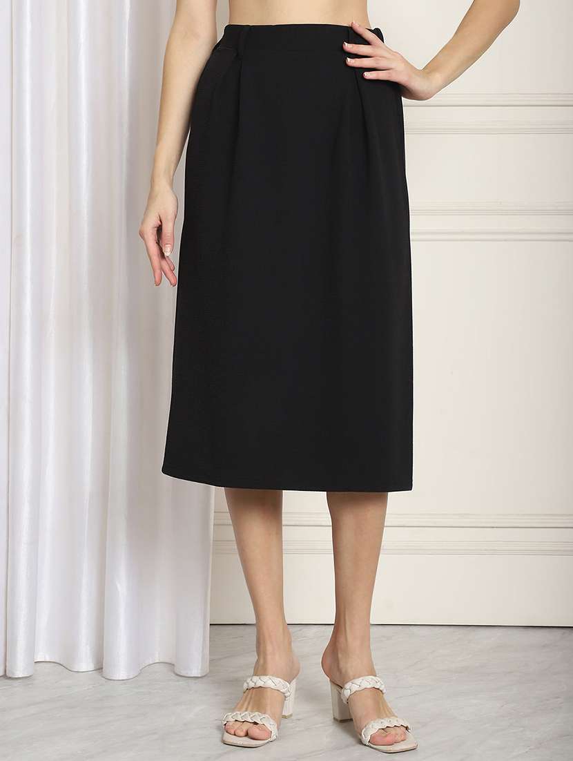 women solid high rise a-line skirt