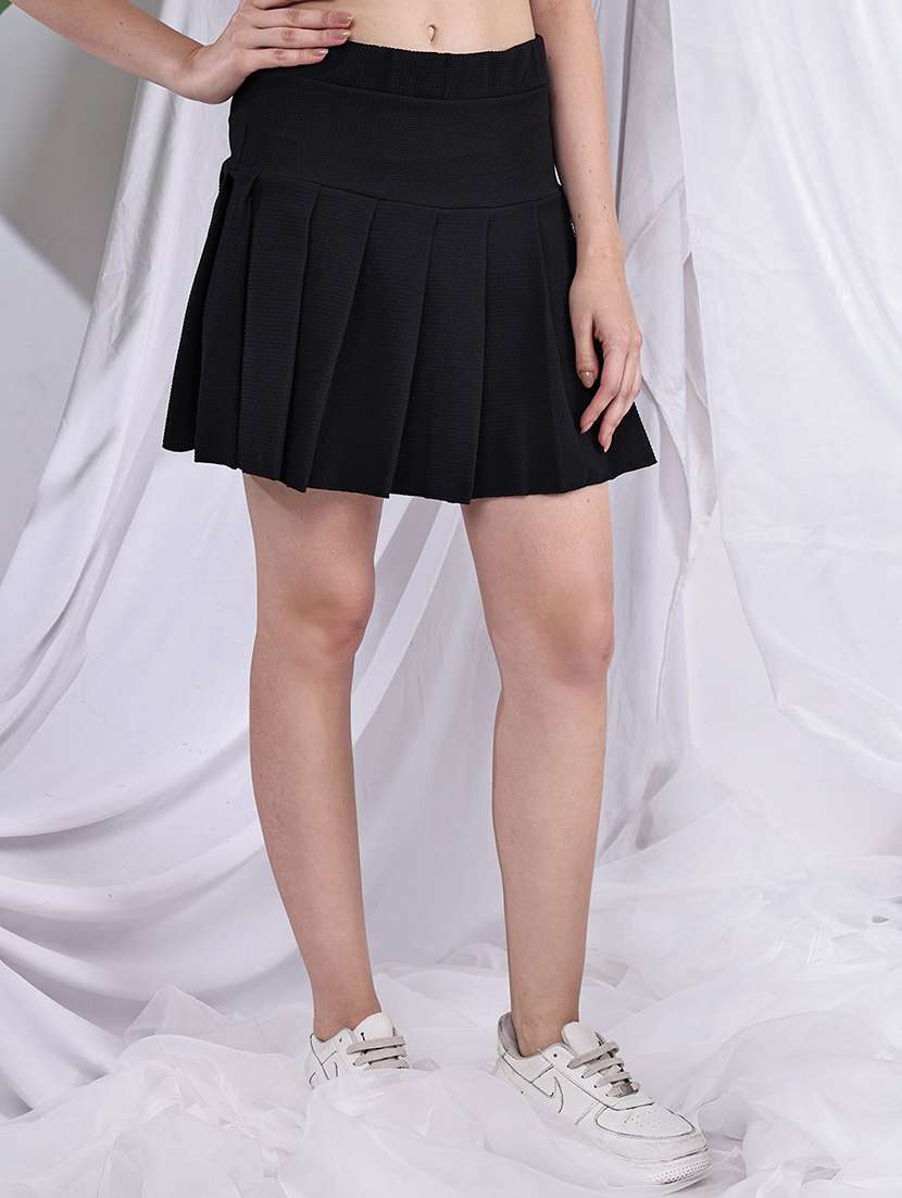women solid high rise skater skirt - 22330295 -  Standard Image - 2